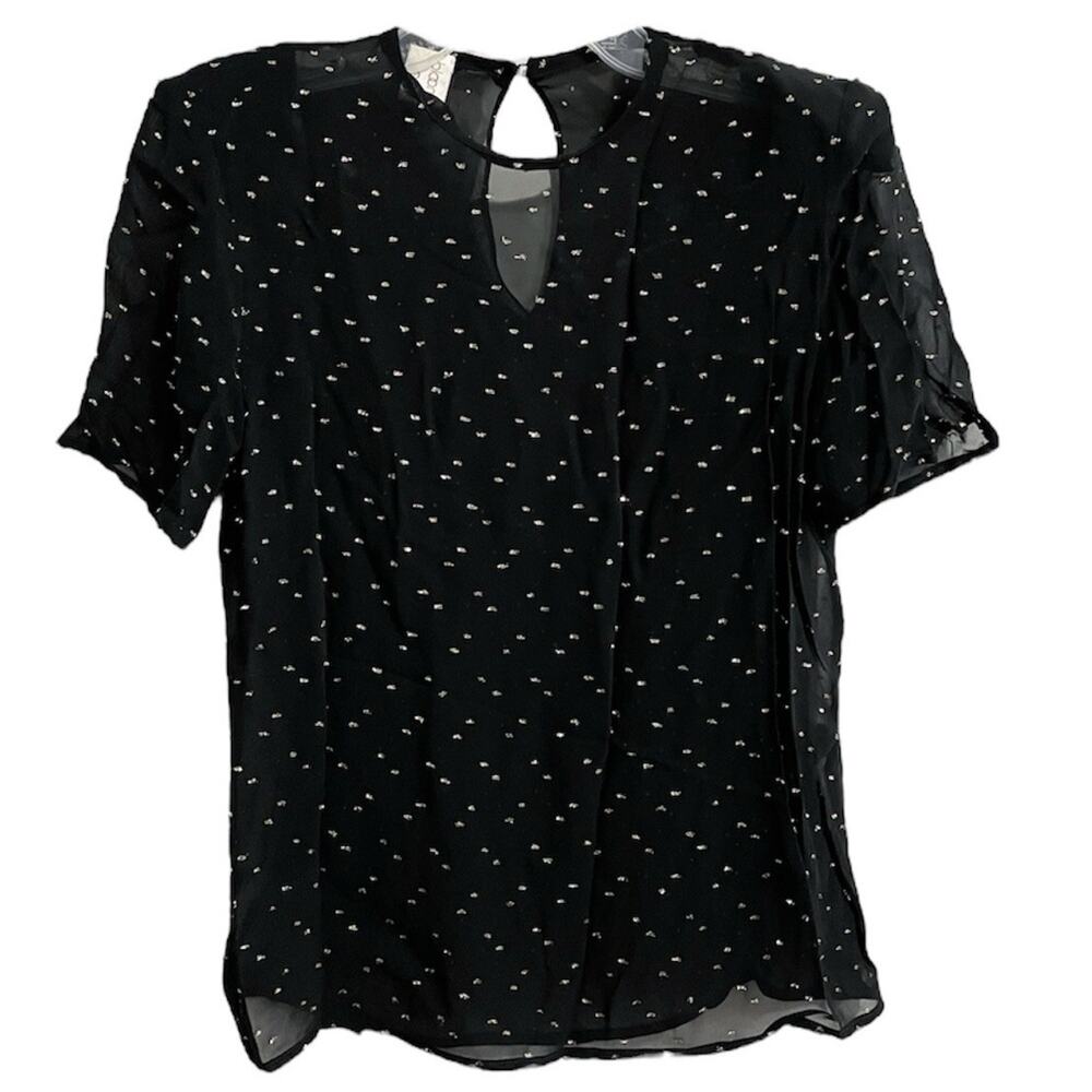 Vtg 80s Anne Klein Bloomingdales Sparkle Sheer Blouse Top 6 Black Shoulder Pads